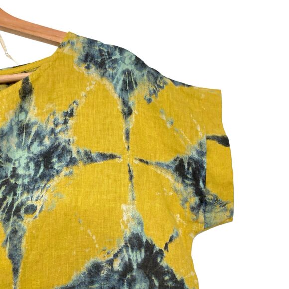 Bellambra Made in Italy Linen Tie Dye Blouse Yellow Blue Flowy Beachy Top Size S - Picture 5 of 11